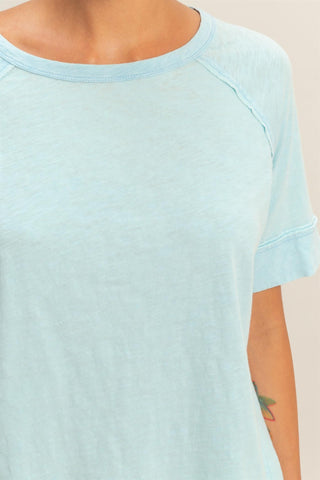 Acid Wash Raw Seam Raglan SS Tee