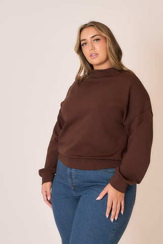 Curvy Offset Notched Mock Neck Sweatshirt