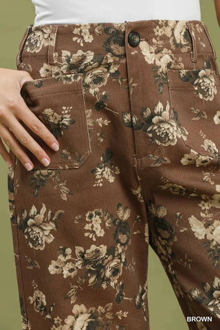 Floral Print Wide Leg Cropped Pants