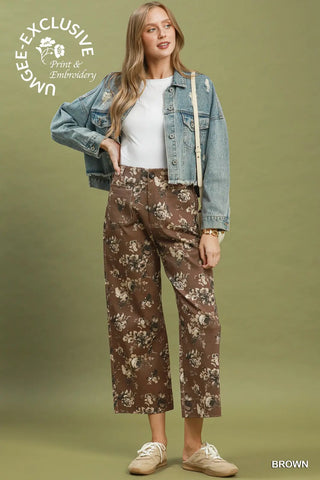 Floral Print Wide Leg Cropped Pants