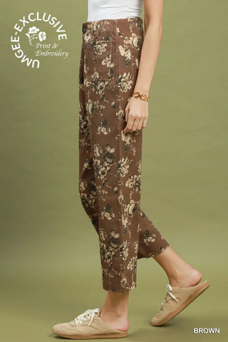 Floral Print Wide Leg Cropped Pants