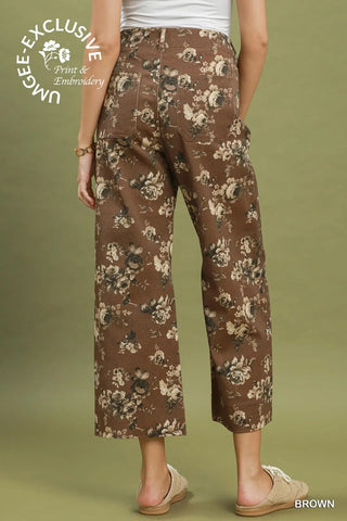 Floral Print Wide Leg Cropped Pants