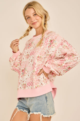 Patchwork Floral Crewneck Sweatshirt