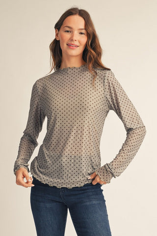 Merrow Edge Polka Dot Mesh Layering Top in Sage