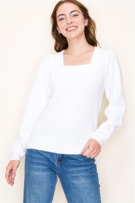Square Neck Ivory Sweater | JQ Clothing Co.
