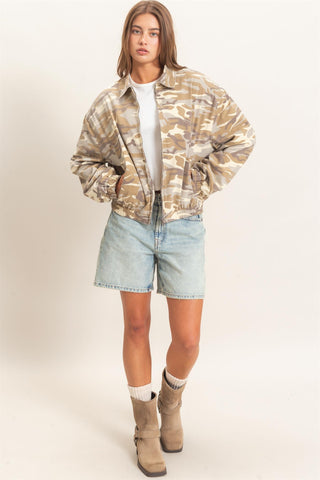 Stone Camo Print Zip-Up Jacket