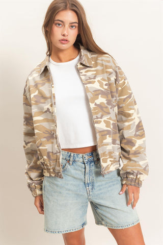 Stone Camo Print Zip-Up Jacket