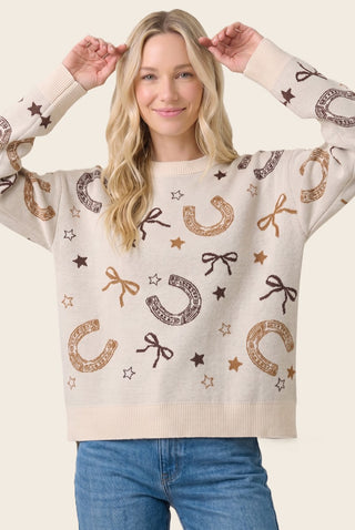 Western Jacquard Thick Knit Sweater
