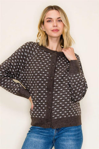 Snowflake Jacquard Button-Down Sweater Cardigan