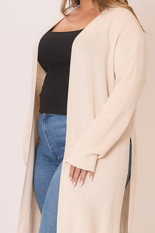 Knit Open Cardigan w/High Side Slits