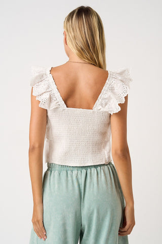 Embroidered Eyelet Ruffle Tier Crop Top