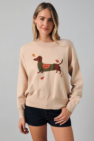 Dachshund Dog & Leaves Fall Knit Sweater