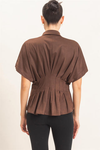 Chestnut Suede Button-Down Blouse