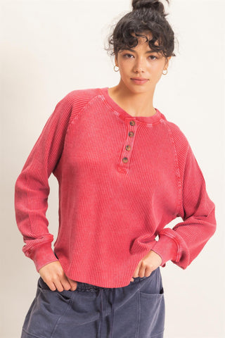 Mineral Wash Waffle Knit Henley Top