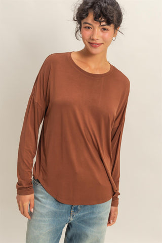 Round Neck LS Curved Hem Top