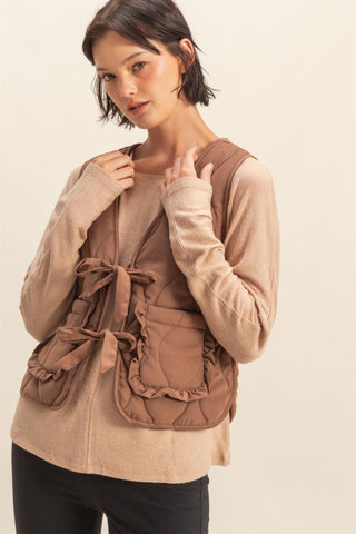 Quilted Vest with Tie-front/Patch Pockets