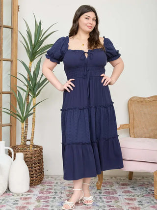 Curvy Navy Tiered Midi Dress