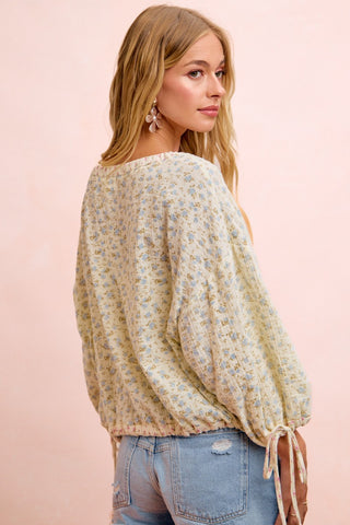 Adjustable Neck/Sleeve Floral Blouse