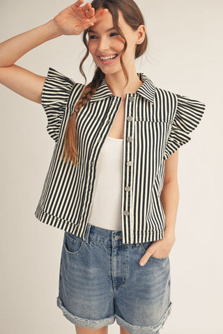 Ruffled Sleeve Stripe Casual Vest