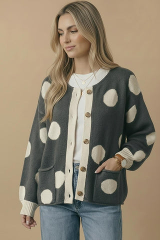 Curvy Button-Down Polka Dot Cardigan