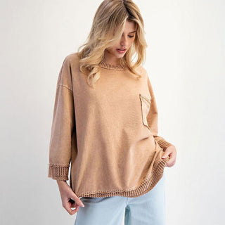 Mocha Contrast 3/4 Sleeve Top