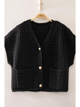 Waffle Texture Crop Cardigan