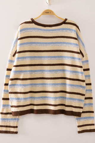 Light Yellow Multi Stripe Reversible Button Front Knit Cardigan
