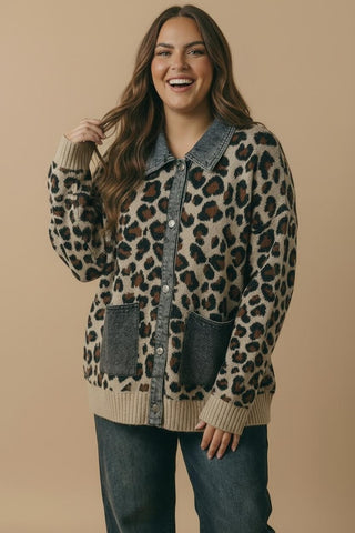 Curvy Denim Leopard Twofer Cardigan