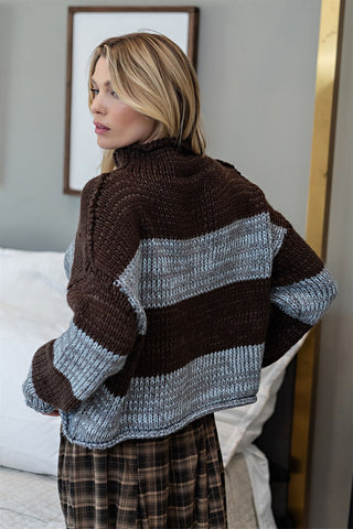 Roll Neck Striped Knit Sweater
