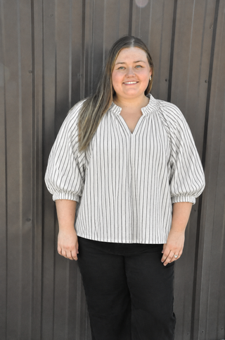 Curvy Striped Lantern Sleeve Blouse