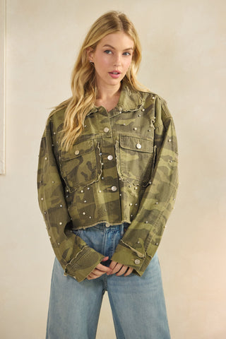 Scallop Detailed Glitzy Denim Jacket