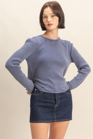 Min Wash Waffle Knit LS Top