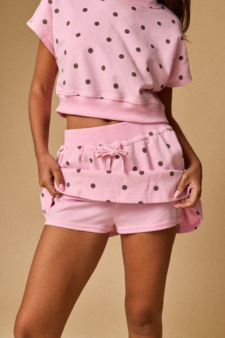 Pink Brown Polka Dot Skort Set