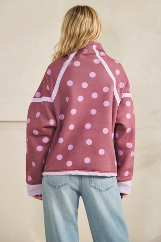 Polka Dot Contrast Half-Zip Pullover w/Pockets