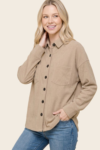 Micro Brushed Button Down Shirt in Sand