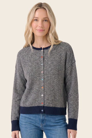 Multi Color Button Striped Knit Cardigan