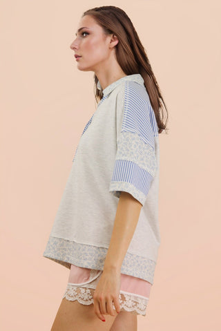 Oversized Half Button-Down Collared Top