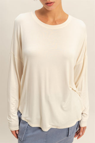 Round Neck LS Curved Hem Top