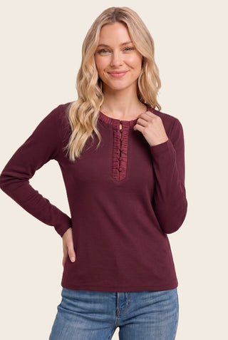 Satin Ruched Button Neck Solid Top