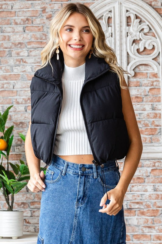 Cropped Classic Black Puffer Vest | JQ Clothing Co.