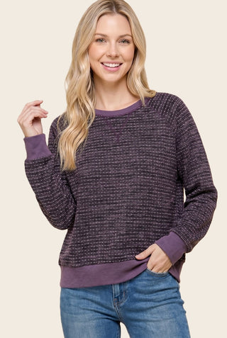 Plum Novelty Dotted Stripe LS Top