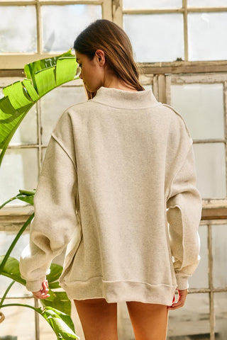Embroidered "Saved" Mock Neck Sweatshirt