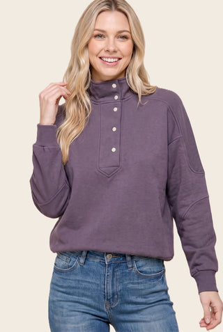 Mock Snap Button Neck Sweatshirt