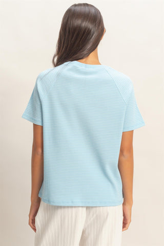 Textured Striped Raglan Sleeve Tee