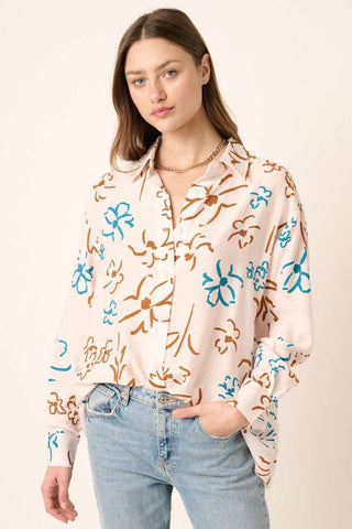 Abstract Sketch Flower Print Shirt