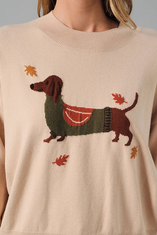 Dachshund Dog & Leaves Fall Knit Sweater