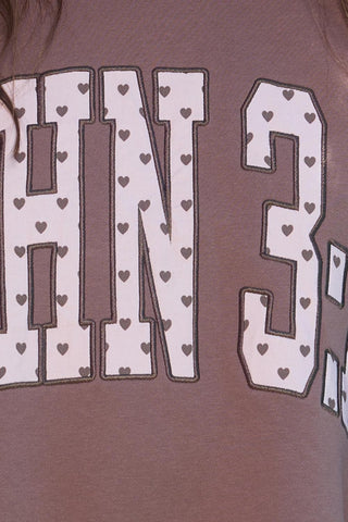 John 3:16 Heart Applique Varsity Crew Neck Sweatshirt