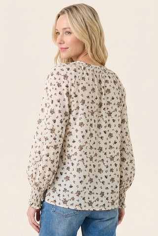 Y Split Button Neck Floral Top
