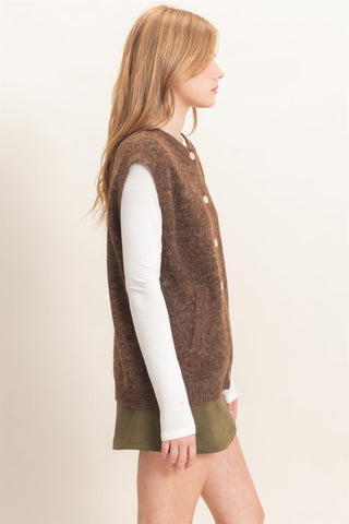 Sleeveless Button-Up Sweater Vest