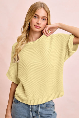 Curvy Short Dolman Sleeves Washed Knit Top